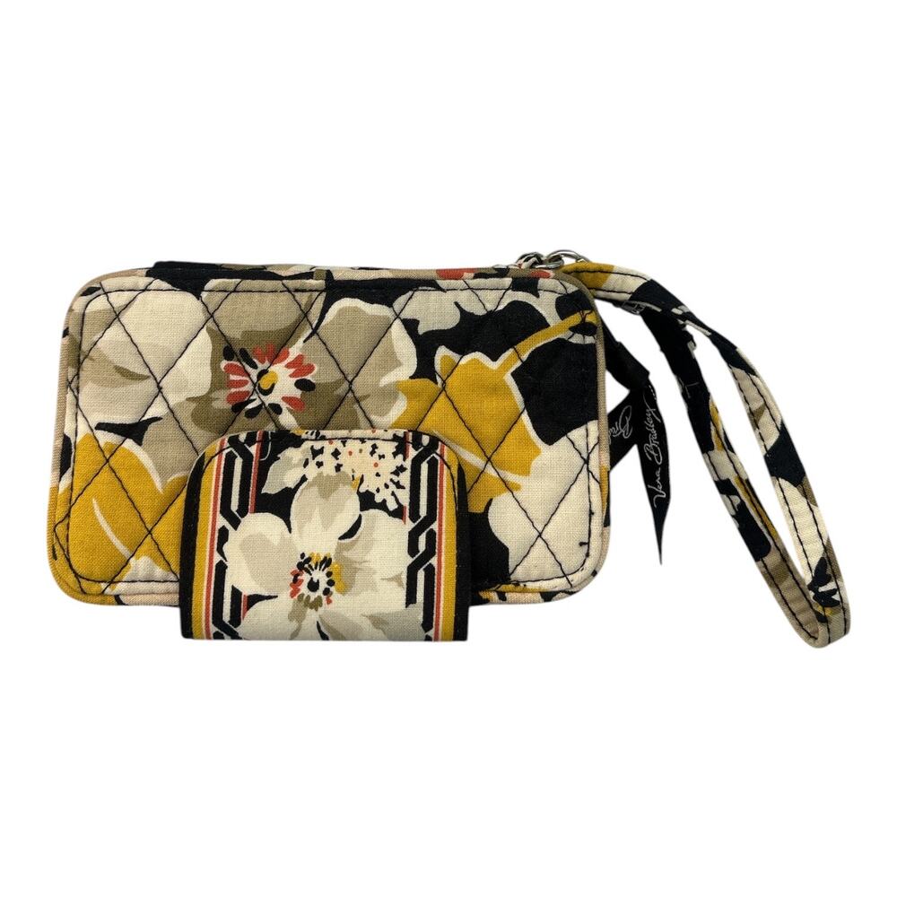 Vera Bradley Retired Quilted Wristlet Wallet Dogwood Floral Black Yellow - Picture 6 of 6